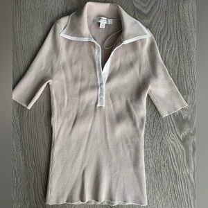 EVER NEW Cream Ribbed Collared Women’s Top, Size XS